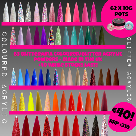 62 Glitterama coloured/glitter acrylic powders